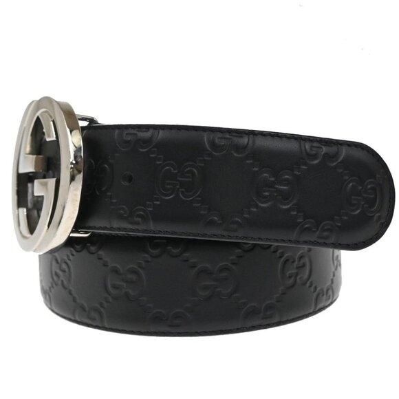 GUCCI Interlocking G Guccissima Signature Belt Size 80/32 Leather BK SHW - Picture 3 of 11